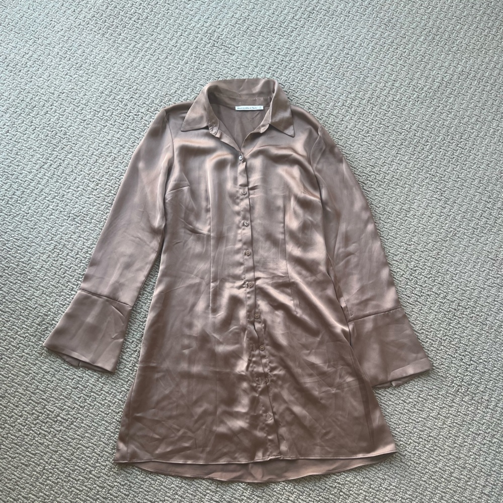 Abercrombie and Fitch Long Sleeve Satin Shirt Dress Size Small